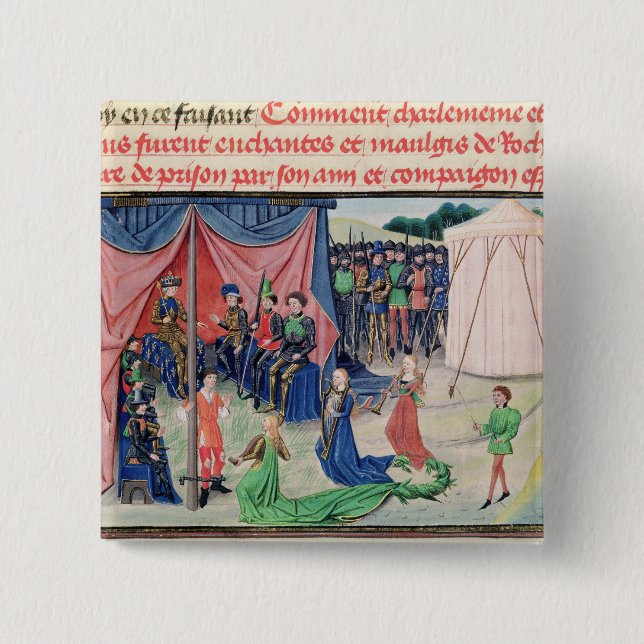 Charlemagne and his barons being enchanted 2 inch square button (Front)