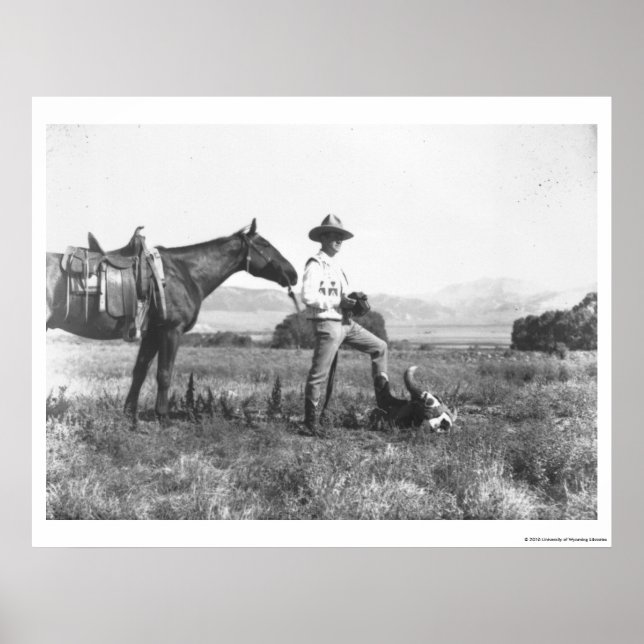 Charles Belden with horse and skull. Poster (Front)