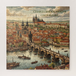 Charles Bridge in Prague Travel Art Vintage Jigsaw Puzzle