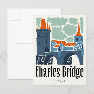 Charles Bridge Prague Czech abstract travel floral Postcard