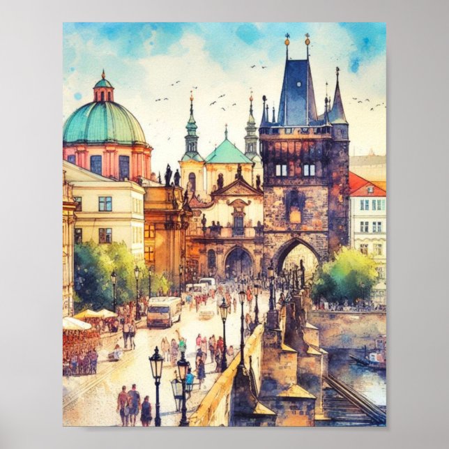 Charles Bridge Prague Czech Republic Watercolor Poster (Front)