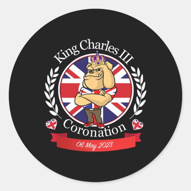 Charles Coronation English Bulldog In A Crown  Classic Round Sticker (Front)