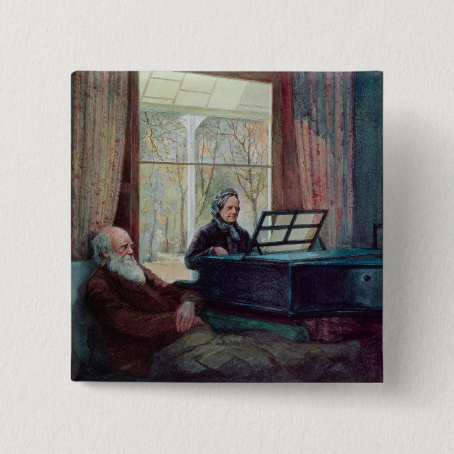 Charles Darwin and his wife at the Piano 2 Inch Square Button (Front)