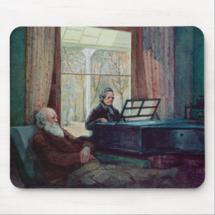 Charles Darwin and his wife at the Piano Mouse Pad
