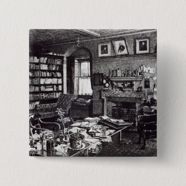 Charles Darwin's study at Down House, 1882 2 Inch Square Button (Front)