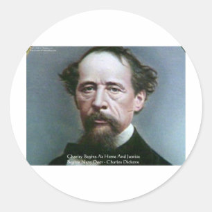 Charles Dickens "Charity @Home" Quote Gifts Classic Round Sticker
