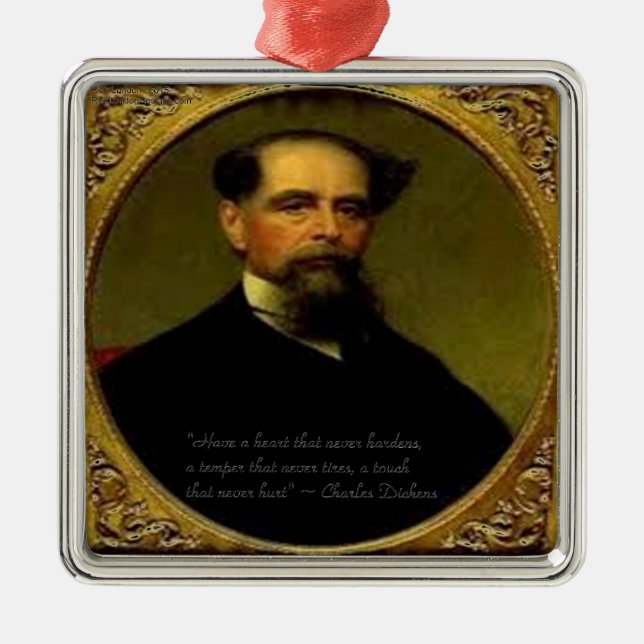 Charles Dickens & Heartfelt Quote Metal Ornament (Front)