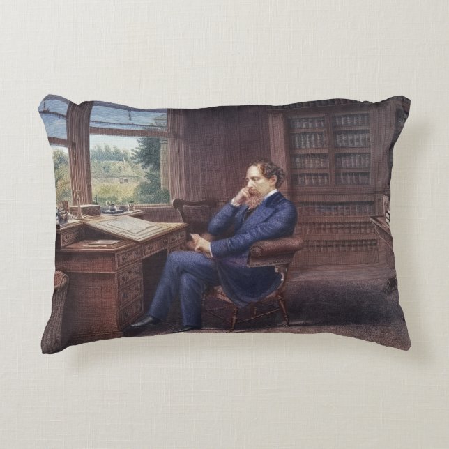 Charles Dickens in His Study Accent Pillow (Front)