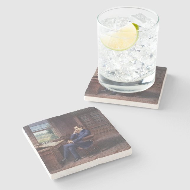 Charles Dickens in His Study Stone Coaster (Side)