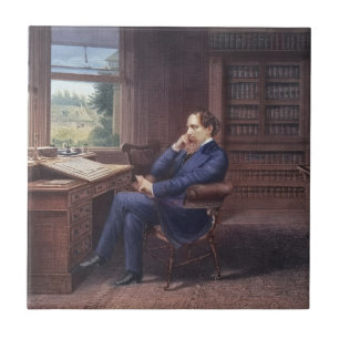 Charles Dickens in His Study Tile