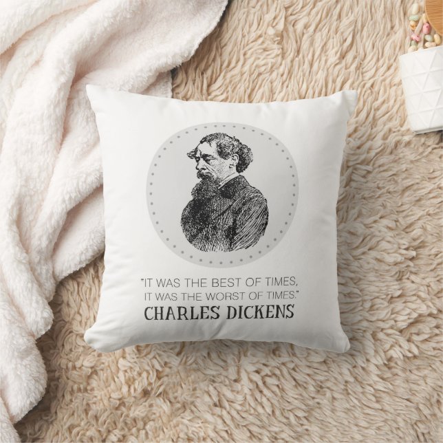 Charles Dickens Portrait and Quote Throw Pillow (Blanket)