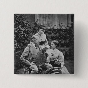 Charles Dickens with two of his daughters 2 Inch Square Button