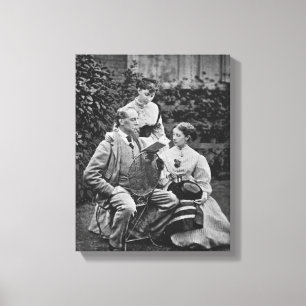 Charles Dickens with two of his daughters Canvas Print