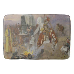 Charles M Russell  - Bronc  at Cow Camp  Bath Mat