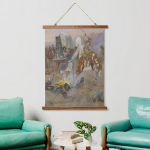 Charles M Russell - Bronc at Cow Camp Doormat Hanging Tapestry