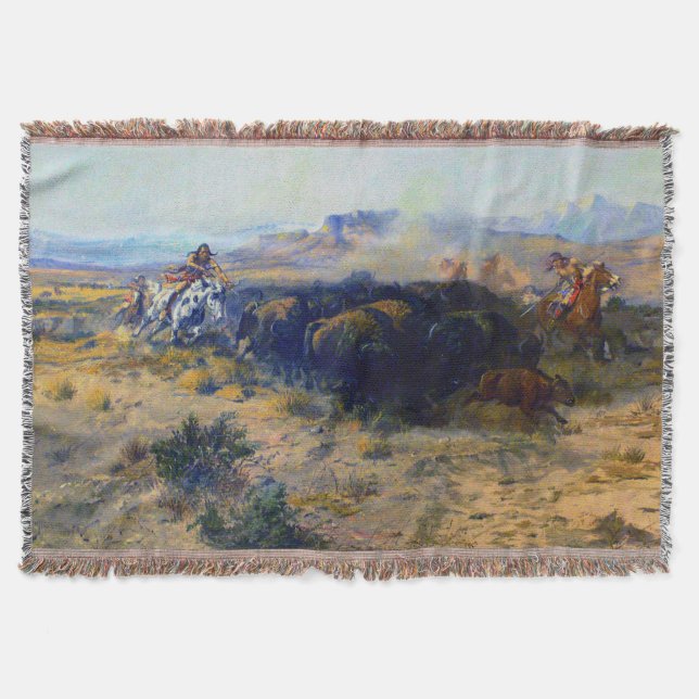 Charles M Russell The Buffalo Hunt 1899 Throw Blanket (Front)