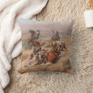 Charles M. Russell  The Strenuous Life    Throw Pillow