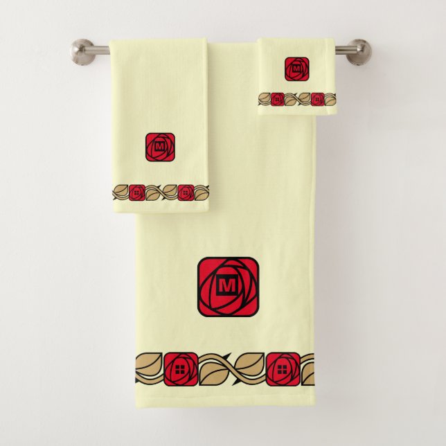 Charles Mackintosh Arts & Crafts Style Rose Frieze Bath Towel Set (Insitu)