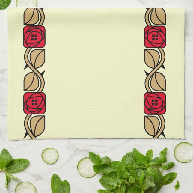 Charles Mackintosh Arts & Crafts Style Rose Frieze Kitchen Towel (Folded)