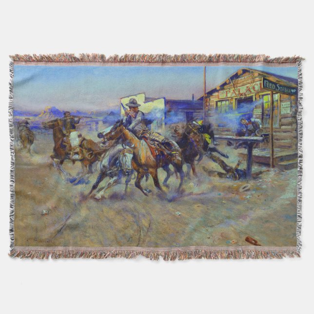 Charles Marion Russell  Smoke of a .45 1908 Throw Blanket (Front)