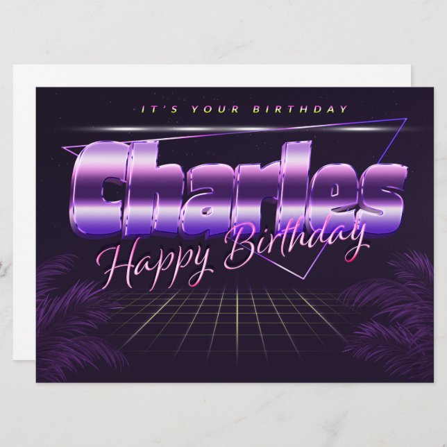 Charles Name First name lila retro card Birthday (Front/Back)
