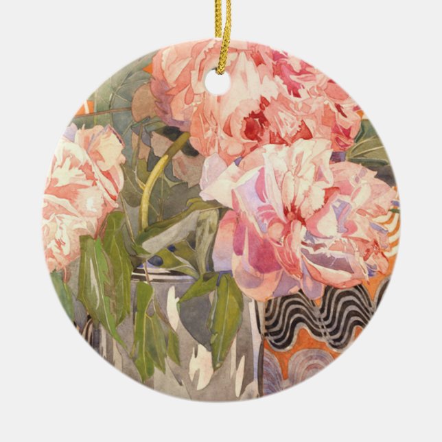 Charles Rennie Mackintosh - Peonies Ceramic Ornament (Front)