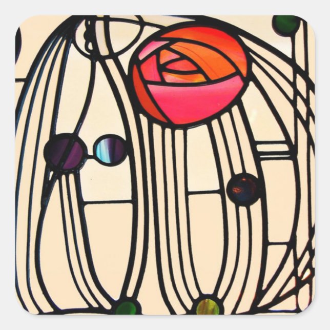 Charles Rennie Mackintosh Stained Glass Square Sticker (Front)