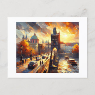 Charles River Bridge Prague Cityscape,  Postcard