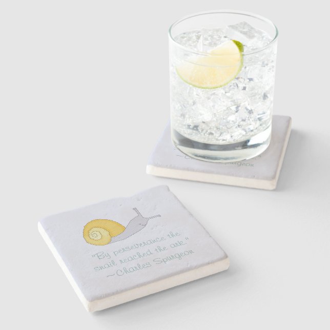Charles Spurgeon Snail Perseverence Quote Stone Coaster (Side)