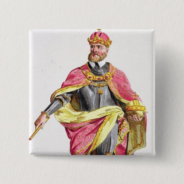 Charles V (1500-58) from 'Receuil des Estampes, re 2 Inch Square Button (Front)