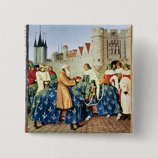 Charles V  receiving Emperor Charles IV 2 Inch Square Button (Front)