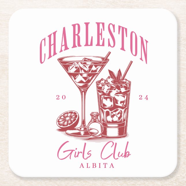 charleston 90s bachelorette party square paper coaster (Front)