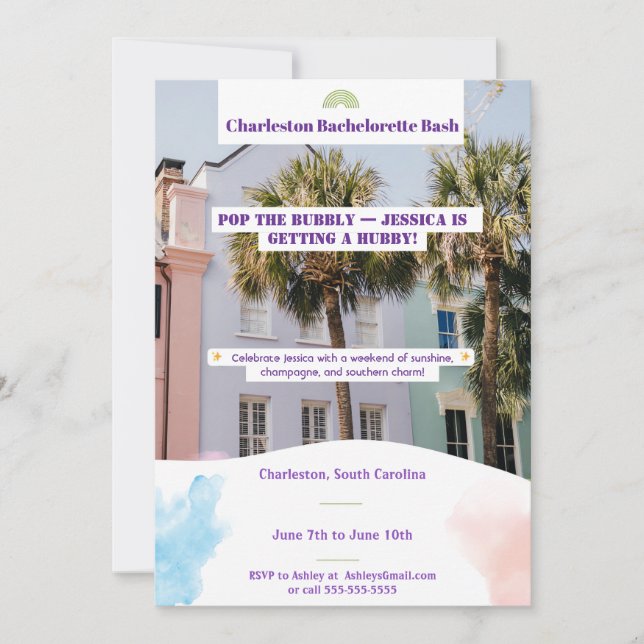 Charleston Bachelorette Bash Invitation (Devant)