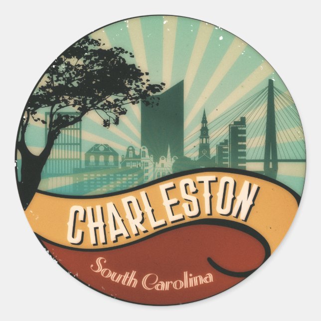 Charleston City Skyline Retro Vintage Sticker (Front)