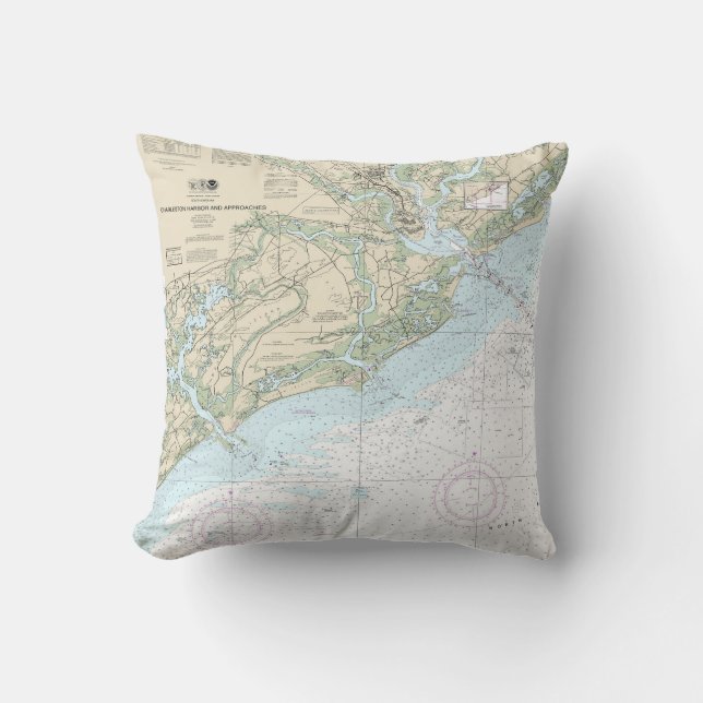 Charleston Harbour and Approaches Nautical Chart Throw Pillow (Front)