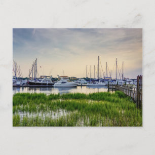 Charleston Harbour Boats Sunset Blank Post Card