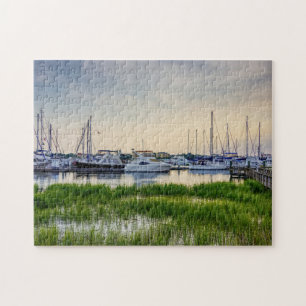 Charleston Harbour Boats Sunset Jigsaw Puzzle