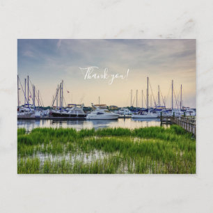 Charleston Harbour Boats Sunset Thank you Postcard