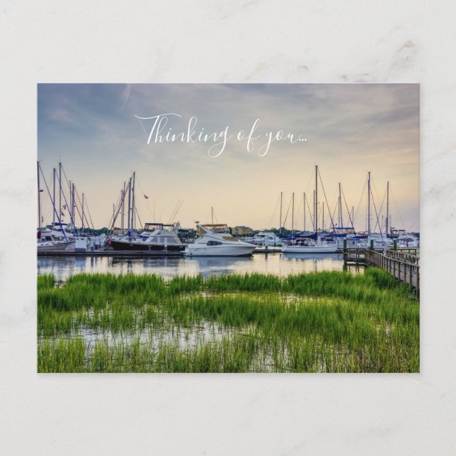 Charleston Harbour Boats Sunset Thinking Of You Postcard (Front)