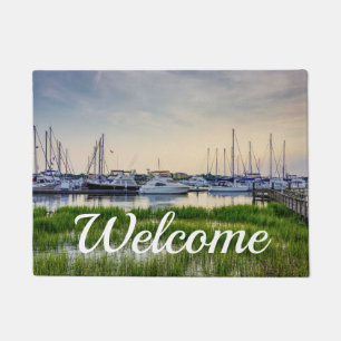 Charleston Harbour Boats Sunset Welcome Doormat
