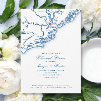 Charleston Map Navy Blue Wedding Rehearsal Dinner Invitation