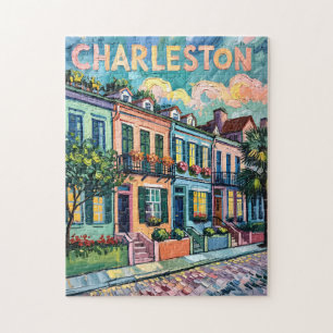 Charleston Rainbow Row Colorful Van Gogh Travel Jigsaw Puzzle