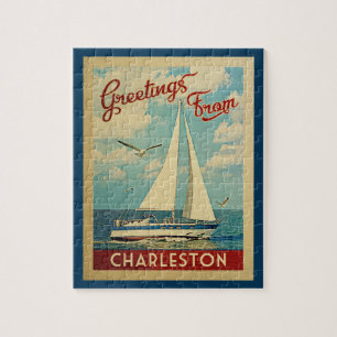 Charleston Sailboat Vintage Travel South Carolina Jigsaw Puzzle