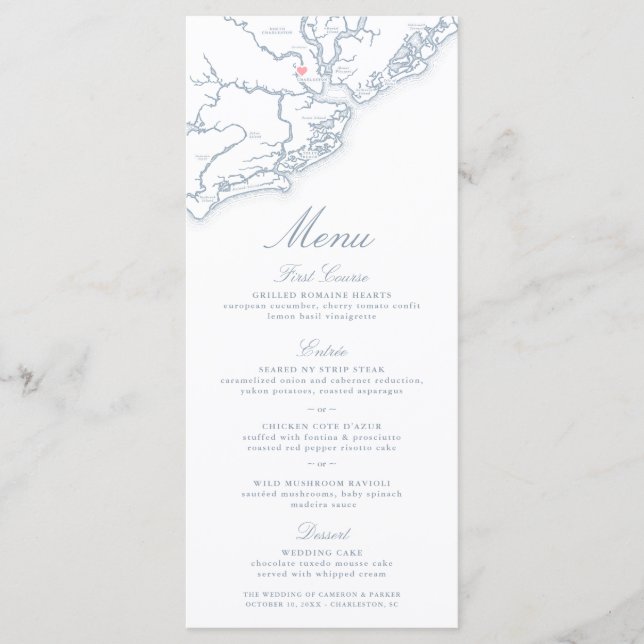 Charleston SC Carte Elegant Dusty Blue Mariage (Devant)