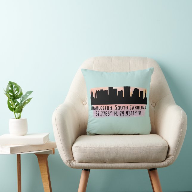 Charleston SC City Skyline  Throw Pillow (Chair)