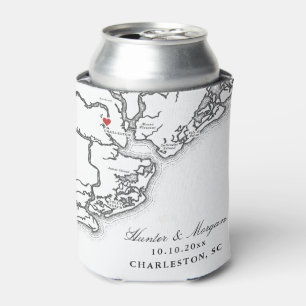 Charleston SC Map Black and White Wedding Favour Can Cooler