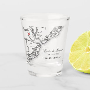 Charleston SC Map Elegant Black and White Wedding Shot Glass