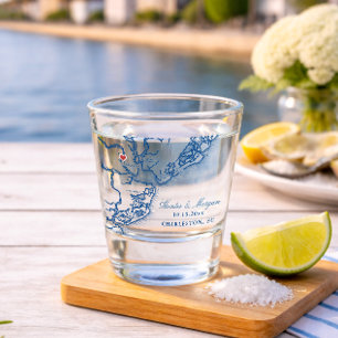 Charleston SC Map Elegant Navy Blue Wedding Favour Shot Glass