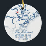 Charleston SC Map Wedding Photo Christmas Ceramic Ornament<br><div class="desc">Celebrate your Charleston wedding with a personalized keepsake Christmas ornament featuring an elegant navy blue Lowcountry South Carolina map design. Perfect for romantic venues like the William Aiken House, Boone Hall Plantation, Magnolia Plantation and Gardens, The Cedar Room, Lowndes Grove Plantation, Legare Waring House, Middleton Place, The Gadsden House, The...</div>