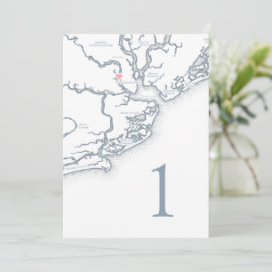 Charleston SC Map Wedding Table Number Cards